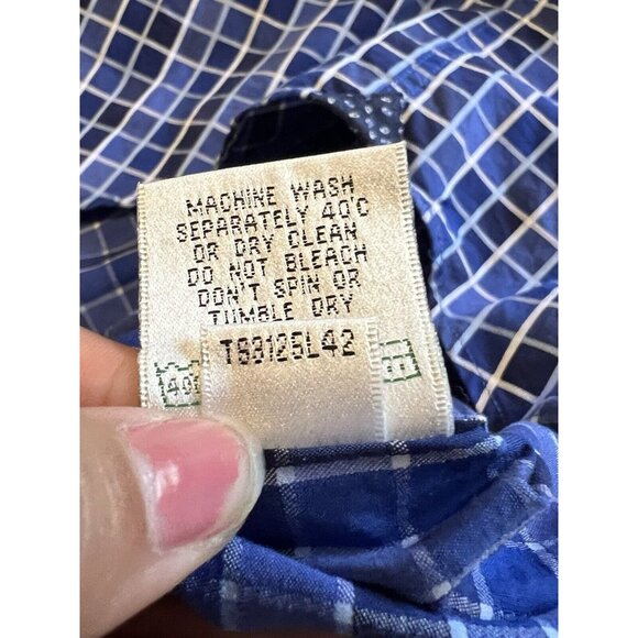 Bugatchi Uomo Shirt Men's Large Blue Checkered Flip Cuff Design Preppy‎ Formal - Picture 12 of 15